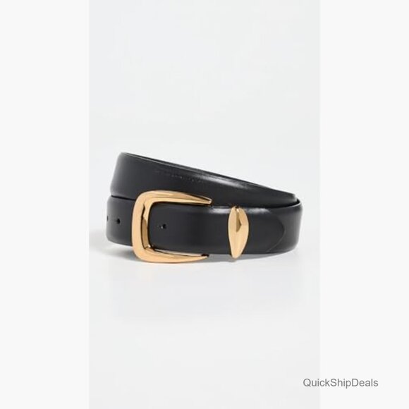 Chunky Waist Belt with Gold-Tone Buckle, Leather